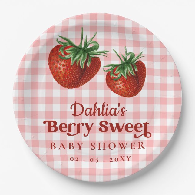 Assiettes En Carton Fraise rose Rouge Berry Baby shower sucré (Devant)