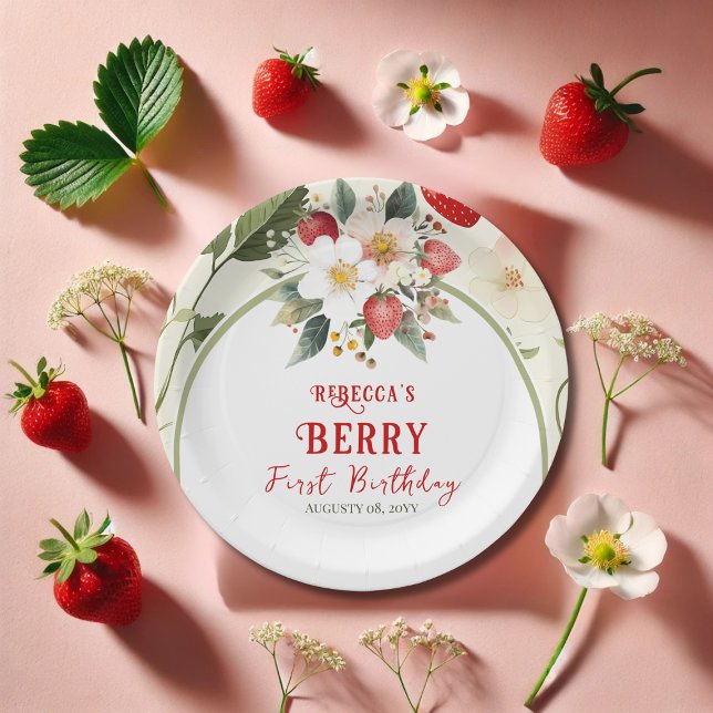 Assiettes En Carton Fraise rouge rustique Thème Berry Premier annivers (Créateur téléchargé)