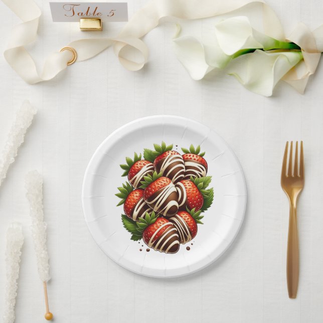 Assiettes En Carton Fraises de chocolat Fraises Fraise Dessert Party (Mariage)