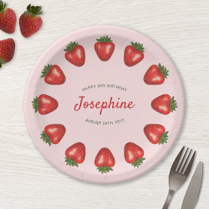 Assiettes En Carton Fraises D'Été Rouge À L'Anniversaire Rose