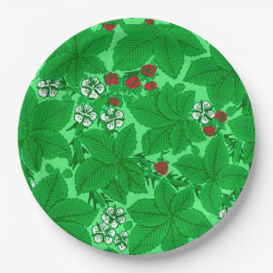 Assiettes En Carton Fraises et Feuilles Art Nouveau, Lime Green