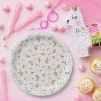 Assiettes En Carton Fraises Mignonette Bleue Français Grande Plaque