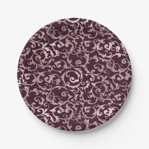 Assiettes En Carton Framboise et Or Rose Élégant Mariage Princesse