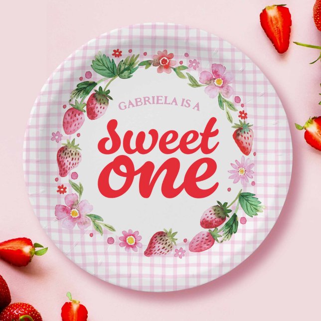 Assiettes En Carton Framboise sucré une Berry premier anniversaire (Strawberry Sweet One Berry First Birthday Paper Plates)
