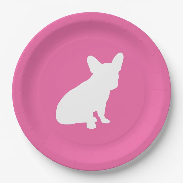 Assiettes En Carton Français Baby shower Buldog Français Rose (Devant)