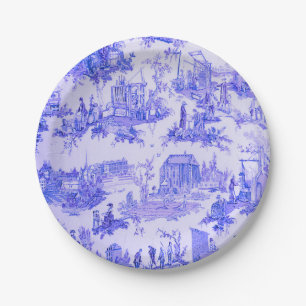 Assiettes En Carton Français Bleu Blanc Toile Chinoiserie Style Rustiq