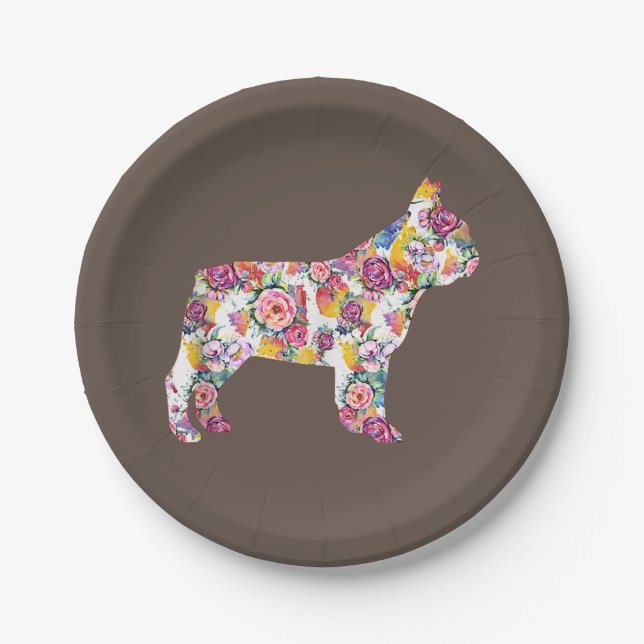 Assiettes En Carton Français Bulldog Flower Motif Frenchie Bulldogs (Devant)