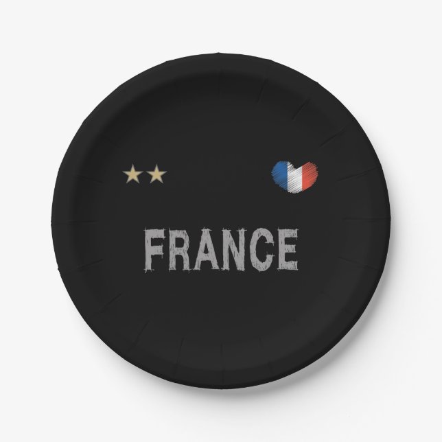 Assiettes En Carton France Football Fan Chemise Coeur (Devant)