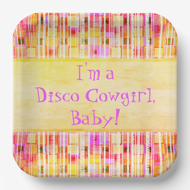 Assiettes En Carton Frange de cow-girl disco jaune et rose (Recto)