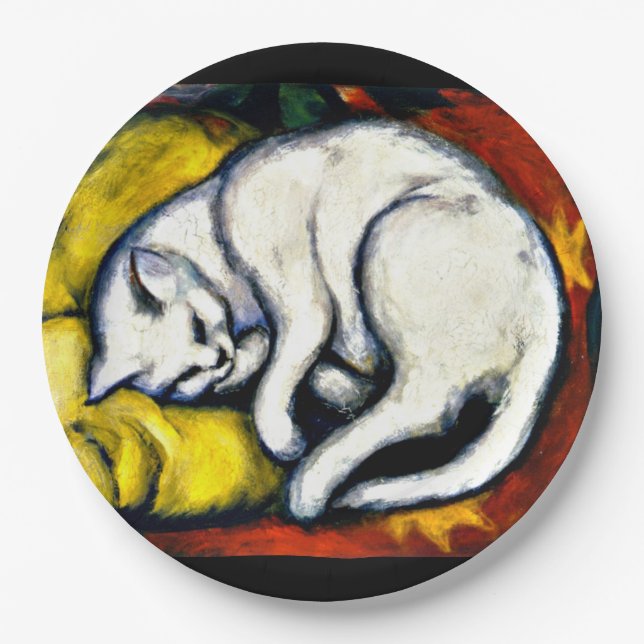 Assiettes En Carton Franz Marc - Chat Blanc, peinture d'art, (Devant)