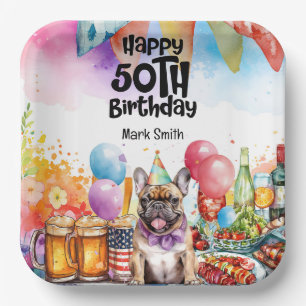 Assiettes En Carton French Bulldog 50e fête d'anniversaire
