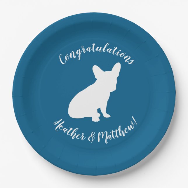 Assiettes En Carton French Bulldog Theme Party - Baby shower Blue (Devant)