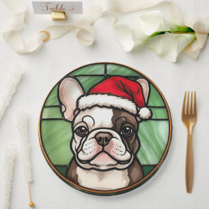 Assiettes En Carton French Bulldog Vitrail Christmas