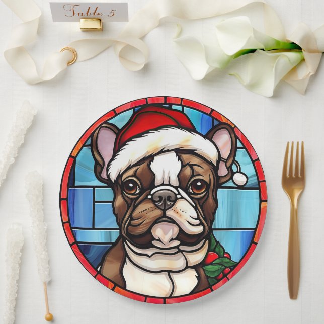 Assiettes En Carton French Bulldog Vitrail Christmas (Mariage)