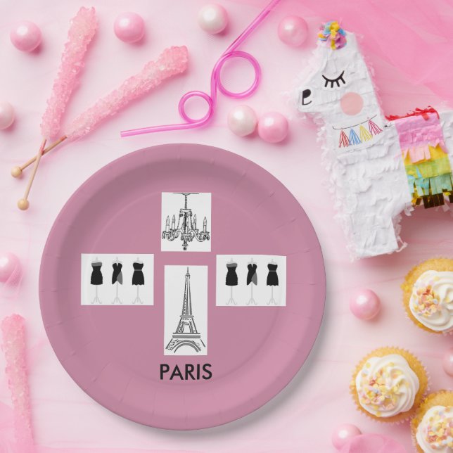 Assiettes En Carton French Pink Paris Thème Plaques Papier (Fête)