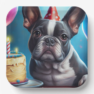 Assiettes En Carton Frenchie Birthday Bash : Un mignon Bulldog françai