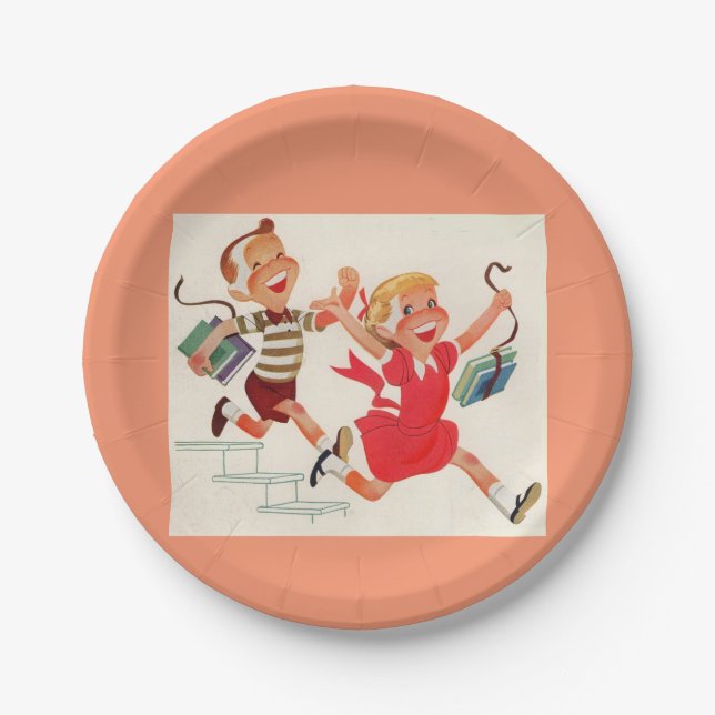 Assiettes En Carton frère et soeur sur leur chemin à l'école (Devant)