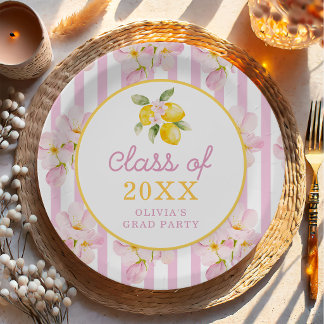 Assiettes En Carton Freshly Graduated Lemon Pink Stripes Graduation