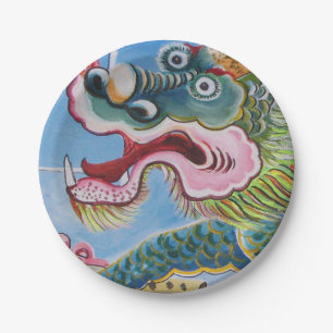 Assiettes En Carton Fresque chinoise Foo Dog / Lion Guardian