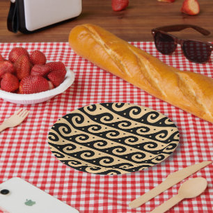 Assiettes En Carton Fret grec, Motif d'onde méditerranéen, Brown
