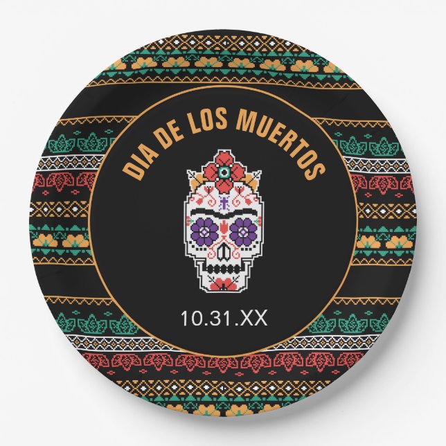 Assiettes En Carton Frida Kahlo | Dia De Los Muertos (Devant)