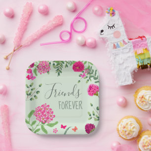 Assiettes En Carton Friends Forever fleurs et papillons lumineux