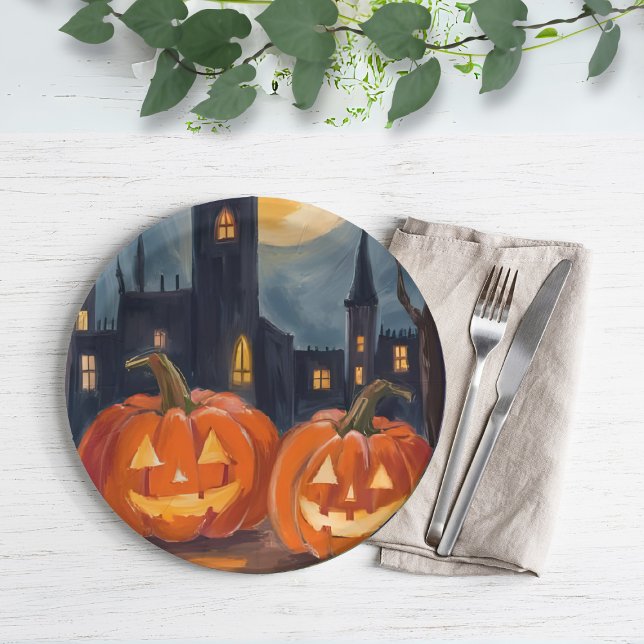 Assiettes En Carton Fright Jack-O-Lantern | Halloween Éffrayant peint (Créateur téléchargé)