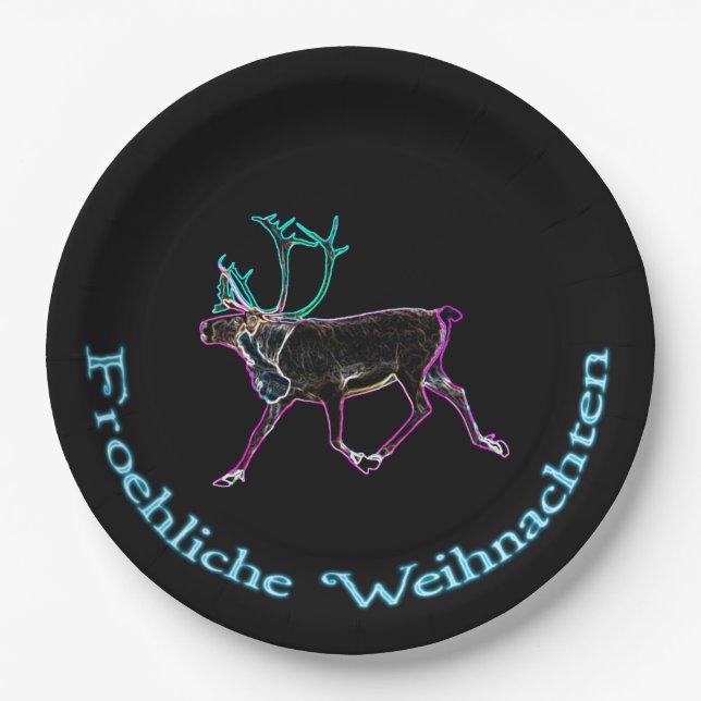 Assiettes En Carton Froehliche Weihnachten - Caribou électrique (Devant)