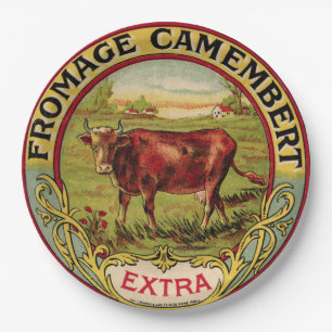Assiettes En Carton Fromage français vintage avec le plat de