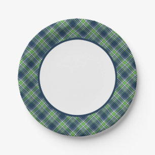 Assiettes En Carton Frontière sportive bleue et vert clair de plaid