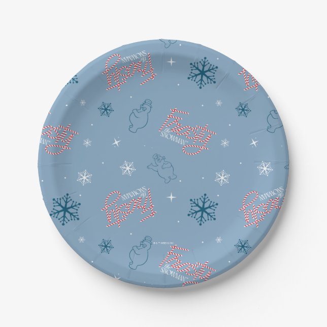 Assiettes En Carton Frosty Snowman Blue Snowflake Motif (Devant)