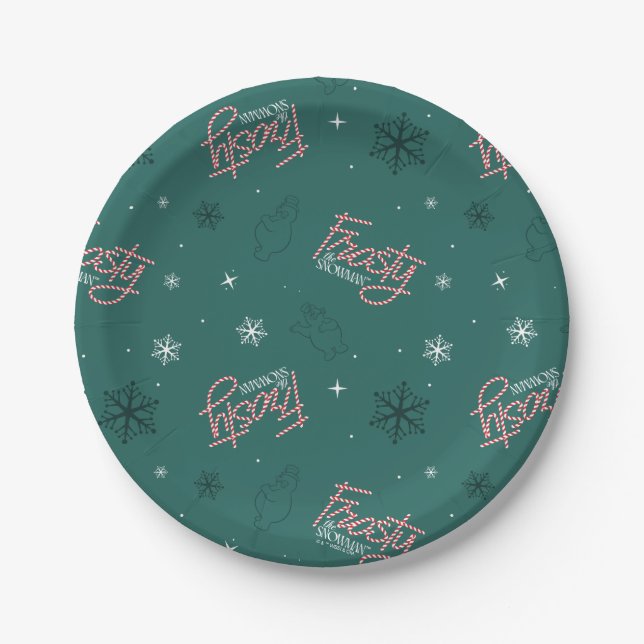 Assiettes En Carton Frosty Snowman Green Snowflake Motif (Devant)