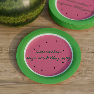 Assiettes En Carton Fruit de pastèque rose et vert BBQ été