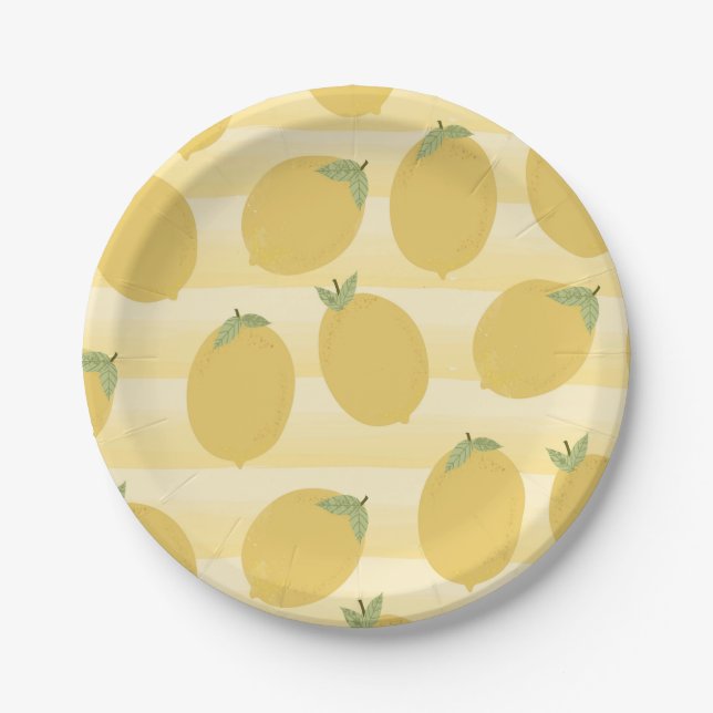 Assiettes En Carton Fruit d'été Fruit jaune citron Aquarelle Fête (Devant)