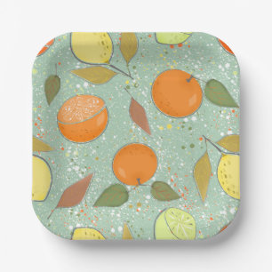 Assiettes En Carton Fruit motif aux citrons, oranges