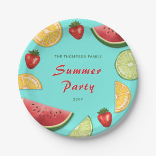 Assiettes En Carton Fruits colorés sur la fête d'été de la famille ble