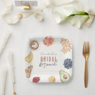 Assiettes En Carton Fruits de café gaufre Aquarelle Brunch nuptial