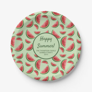 Assiettes En Carton Fruits de pastèque Motif sur Green Summer Party