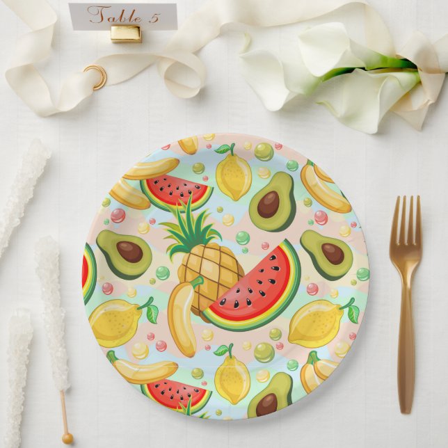 Assiettes En Carton Fruits d'été frais Motif (Mariage)