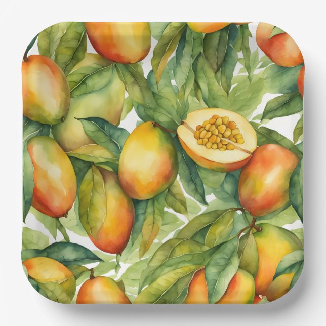 Assiettes En Carton Fruits et feuilles de mangue  (Recto)