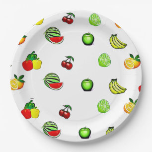Assiettes En Carton Fruits et Légumes Graphiques Aliments-Fête Papier 
