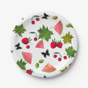 Assiettes En Carton Fruits sans fil Berries Aquarelle Carton mou Wh