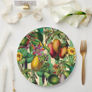 Assiettes En Carton Fruits verts et fleurs Jardin Retro Style