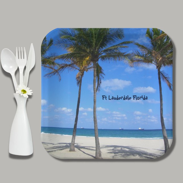 Assiettes En Carton Ft Lauderdale Floride Sand Beach & Palm Trees (Créateur téléchargé)