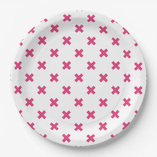 Assiettes En Carton Fuchsia croix sur le blanc