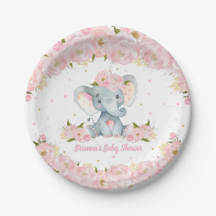Assiettes En Carton Fuchsia Floral Éléphant Fête Prénatale Anniversair