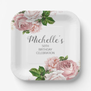 Assiettes En Carton Fuchsia personnalisé aquarelle florale Anniversair