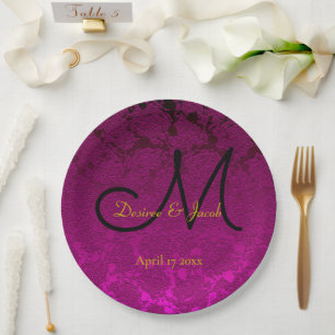 Assiettes En Carton Fuchsia Pink Gold Noir élégant Monogramme de maria