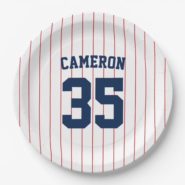 Assiettes En Carton Fully Editable Colors Baseball Jersey Stripes Name (Devant)