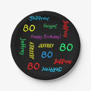Assiettes En Carton Fun Black, 80e anniversaire, noms répétitifs